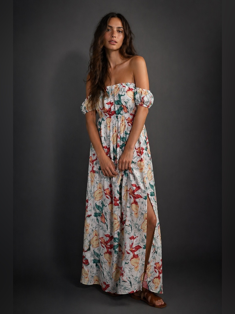 Function & Fringe Edit | PrettyLittleThing Floral Off-Shoulder Maxi Dress